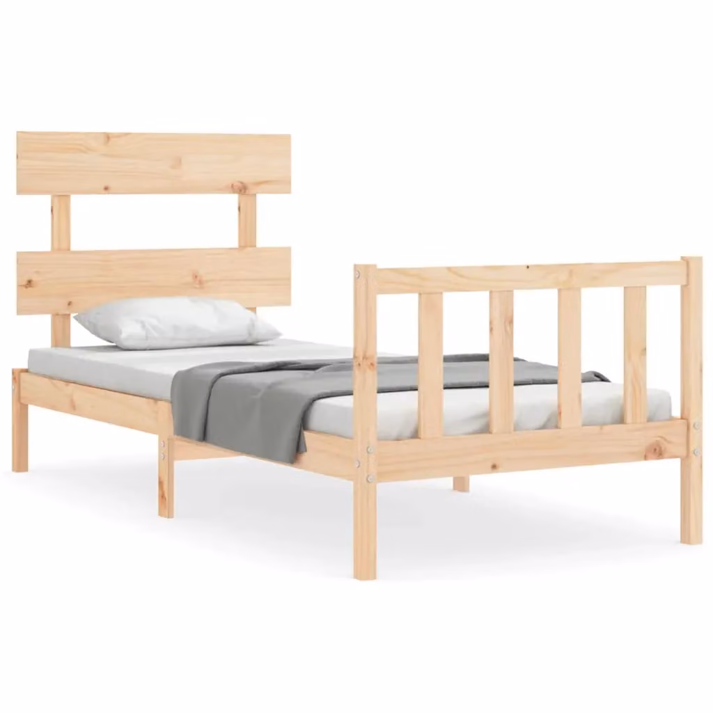 Berkfield Home Rustic Solid Pine Bed Frame with Headboard, Brown, W/D/H: 90 x 200 cm – 2
