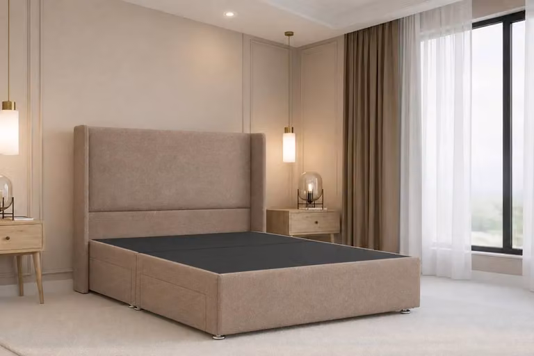 Nexus Mattresses Ltd Portofino Plush Sprung Divan Set with 54 inch Winged Headboard in Bronze, Super King, W/D/H: 200 x 200 cm