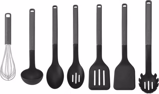 KitchenAid 7pc Heat Resistant and Non-Scratch Silicone and Stainless Steel Utensil Set in Grey and Red – 1