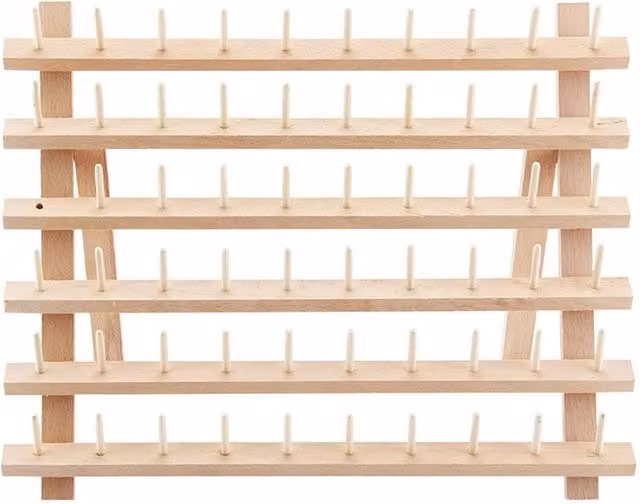 SPETLEK 60 Spool Beech Wood Thread Rack in Brown, Foldable for Wall or Desk Storage, W/D/H: 40 x 32 x 16 cm