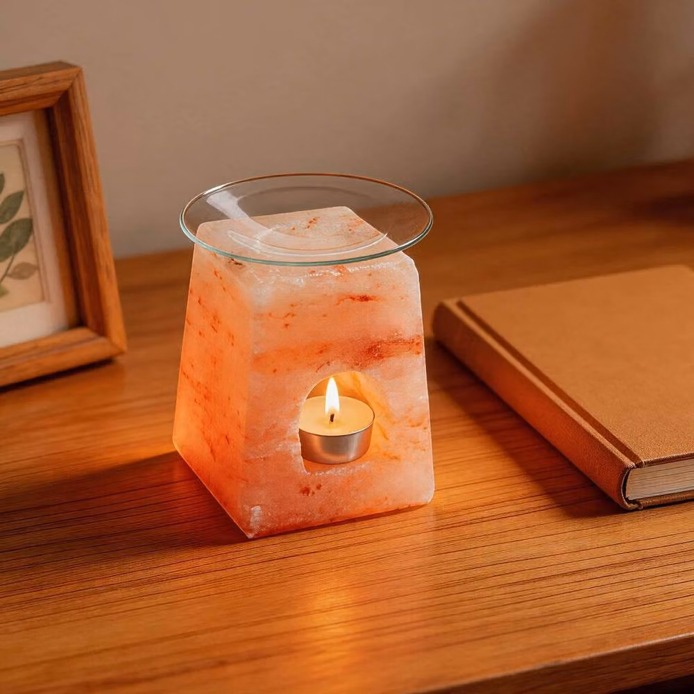 Myga Himalayan Salt Tealight Holder and Aroma Diffuser in Orange and Pink – 2