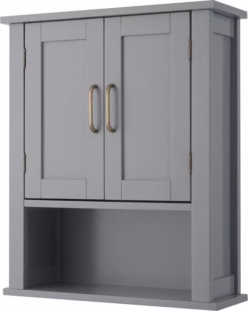 Teamson Home Mercer Mid-Century Wooden Wall Mounted Bathroom Medicine Storage Cabinet in Grey – 1