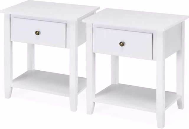 FORGEVIO Set of 2 White Vintage Accent Side Tables with Square MDF Tops