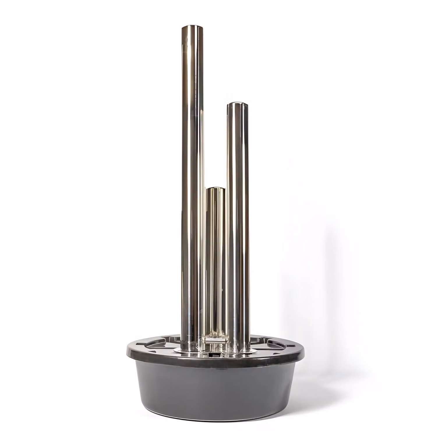 Primrose Polished Stainless Steel 3 Tube Column Water Feature Fountain with LED Light in Metallic Silver, Height: 121 cm – 3