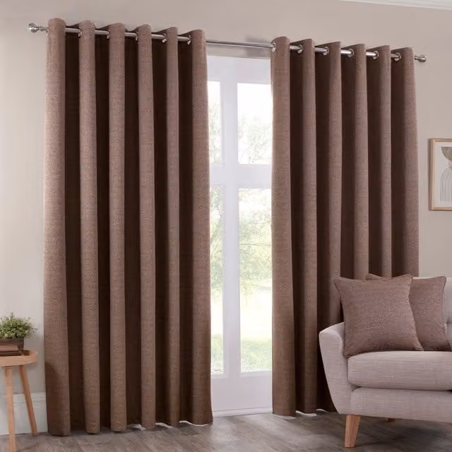 Crofton Brown Blackout Eyelet Thermal Insulating Fabric Curtain, Height: 229 cm