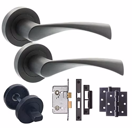 Golden Grace Astrid Bathroom Door Handle Set in Matt Black