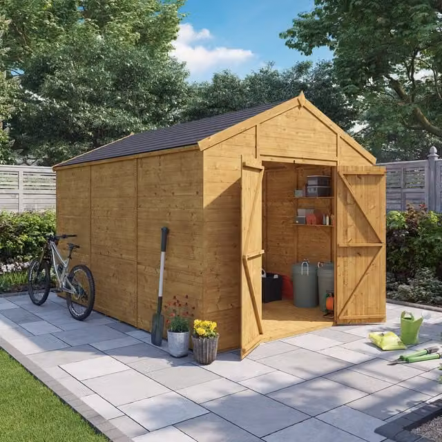 BillyOh Expert Tongue and Groove Apex Wooden Workshop in Brown with Double Doors and Floor