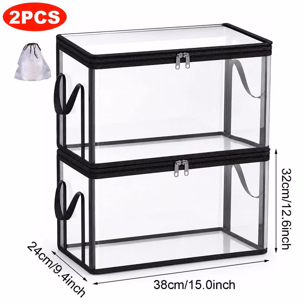 Ventryn Heavy-Duty Plastic Storage Box with Lid and Handles, Transparent and Black, W/D/H: 38.0 x 32.0 x 24.0 cm – 2