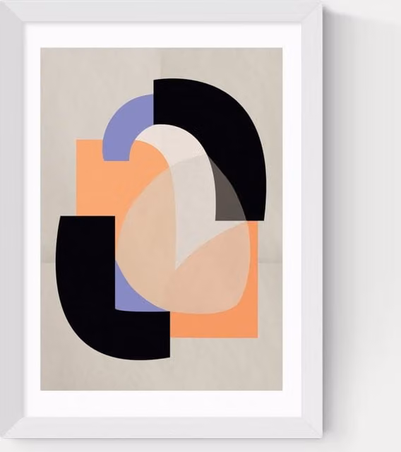 East End Prints Playful Shapes Abstract Geometric Framed Wall Art in White and Multicolour