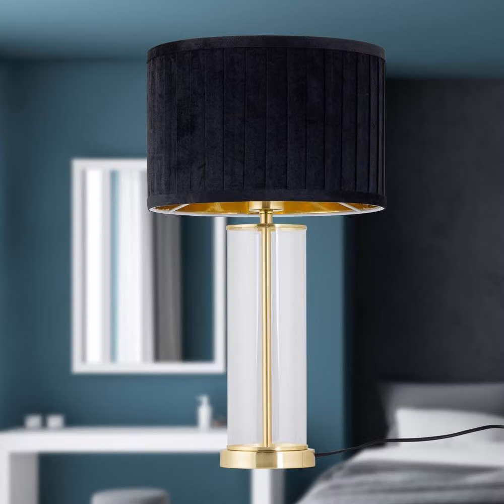 First Choice Lighting Aura Set of 2 Table Lamps in Satin Brass and Black with Velvet Shades – 4