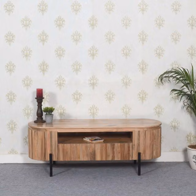IH Design York Natural Solid Wood TV Cabinet with Metal Legs, Brown, W: 140.0 cm, D: 40.0 cm, H: 50.0 cm