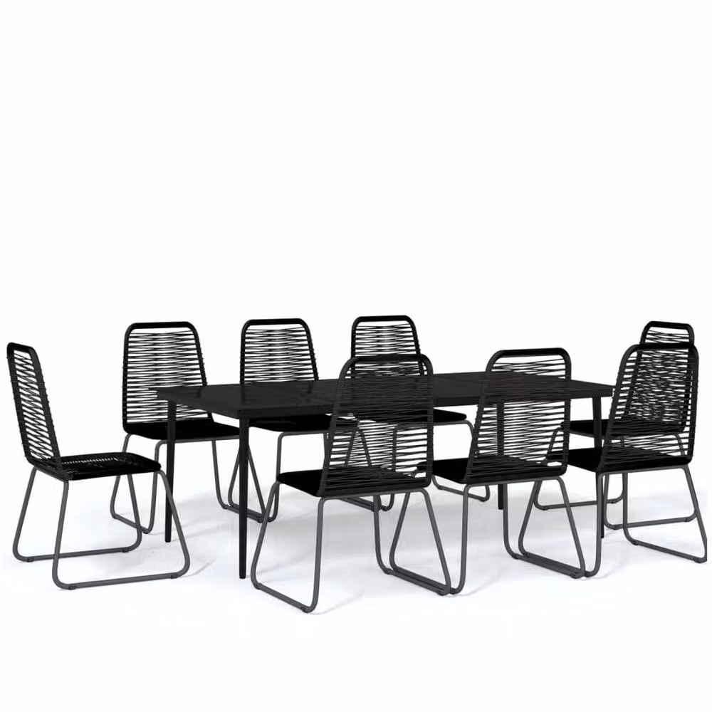 Berkfield Home 9 Piece Modern Black Garden Dining Set with Glass and Rattan – 2