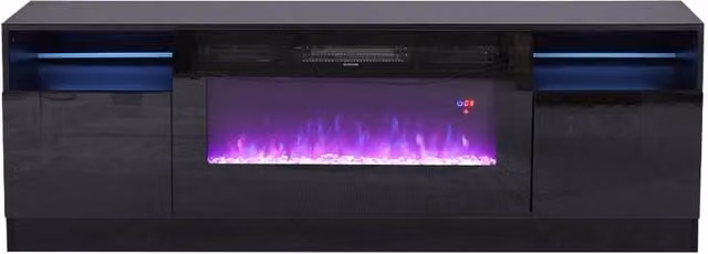 FORGEVIO Modern High Gloss Black TV Stand Cabinet with Electric Fireplace – 1