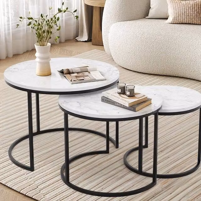 EONLION Set of 3 Round Nesting Coffee Tables in White – 1