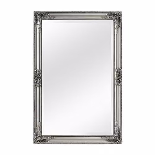 Orsina Rustic Vintage Silver Finish Rectangular Wall Mirror with Natural Wood Frame – 1
