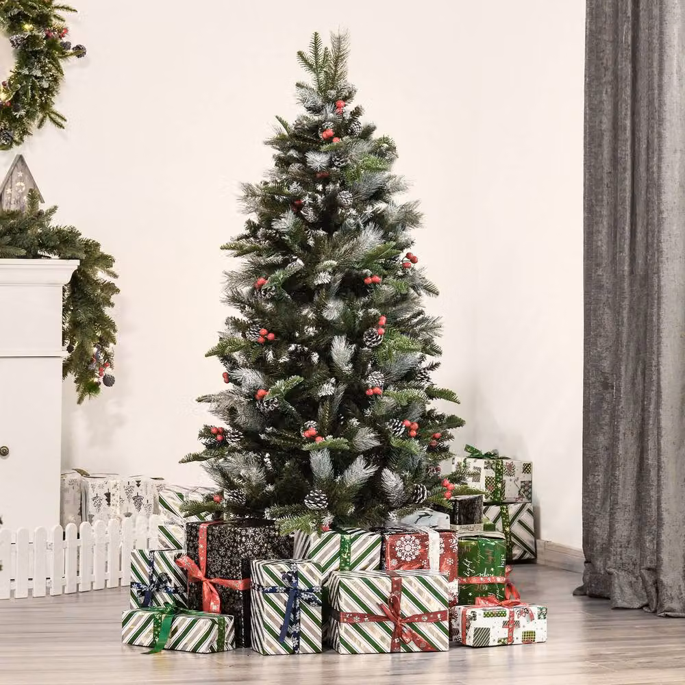 STILVORA Artificial Christmas Tree with Berries and Cones, Green, Red and White, Height: 150 cm – 3
