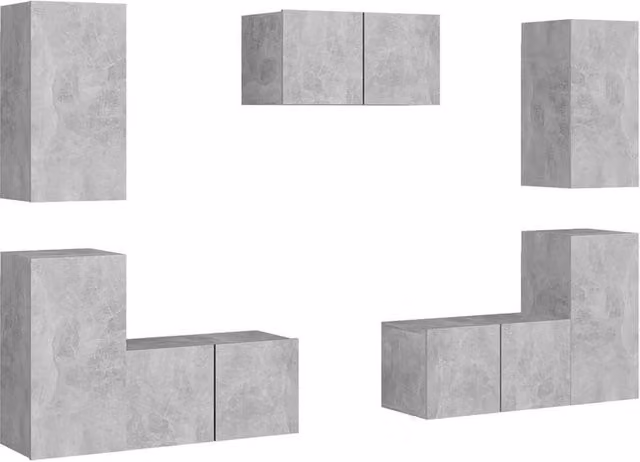 Berkfield Home 7 Piece Wall Mounted TV Cabinet Set in Matt Concrete Grey MDF – 1