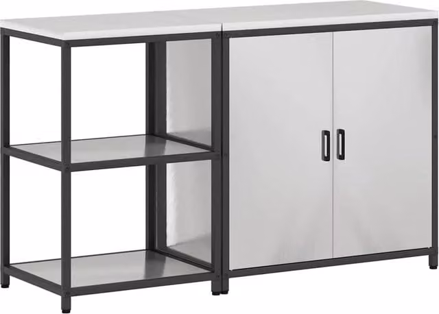 Berkfield Home 2-Piece Stainless Steel Storage Unit with Adjustable Shelves and Hinged Doors in Matt Silver