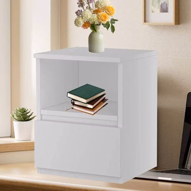 Kelvenix Modern White Bedside Table with Drawers