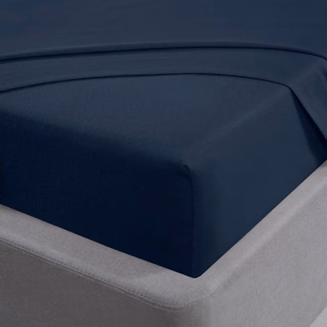 Smart Living Single Navy Blue 100% Brushed Cotton Flannelette Luxury Fitted Sheet, W/D/H: 90 x 200 x 32 cm