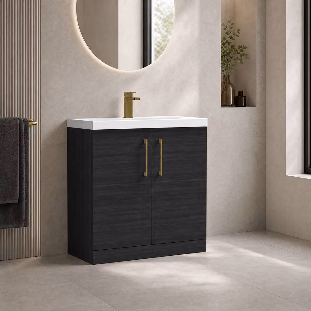 Balterley Black Matt Modern Freestanding Bathroom Floor Vanity Unit with Basin and 2 Soft Close Hinged Doors, Width: 81 cm – 3