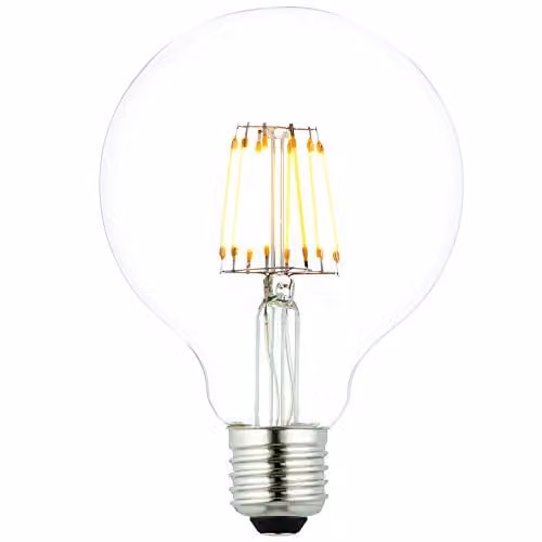 Loops E27 Dimmable LED Filament Globe Light Bulb, 6W Warm White, 2700K, 810 Lumen, Transparent Glass