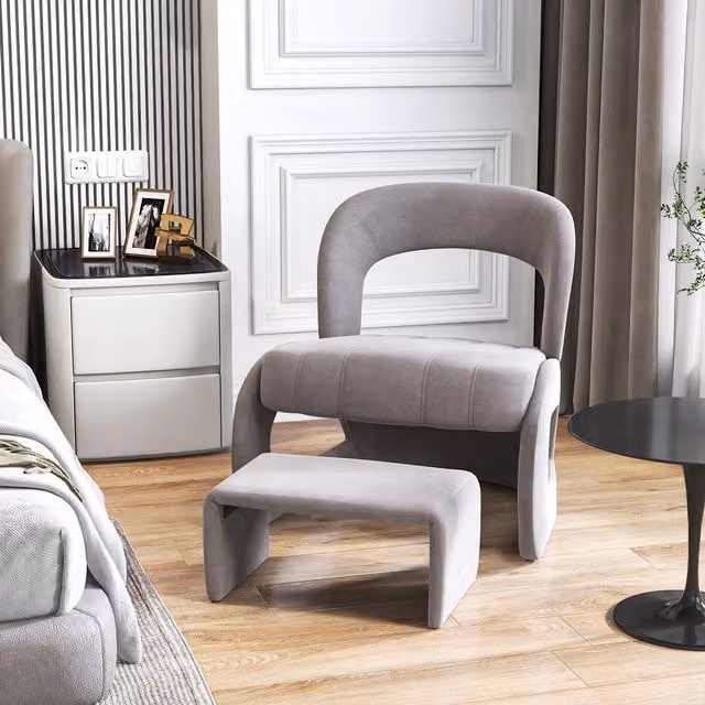 Costway Modern Fabric Tub Accent Chair with Ottoman in Grey