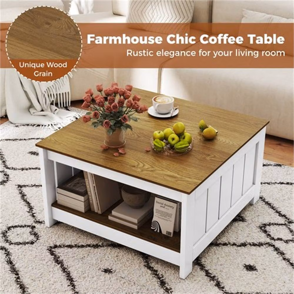 FORGEVIO Square Rustic Wood Cocktail Table with Storage Shelf in Brown and Multicolour, W/D/H: 45.0 x 80.0 x 160.0 cm – 5
