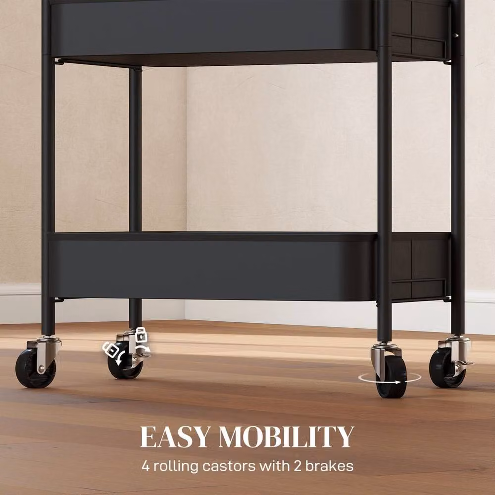 Kelvenix 3 Tier Rolling Utility Storage Trolley with Wheels, Black – 4