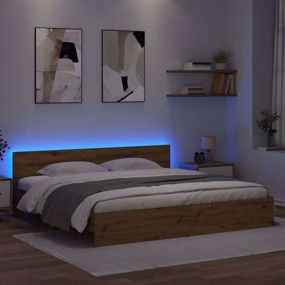 Berkfield Home Artisan Oak Bed Frame in Brown, Engineered Wood, 200 x 200 cm – 3