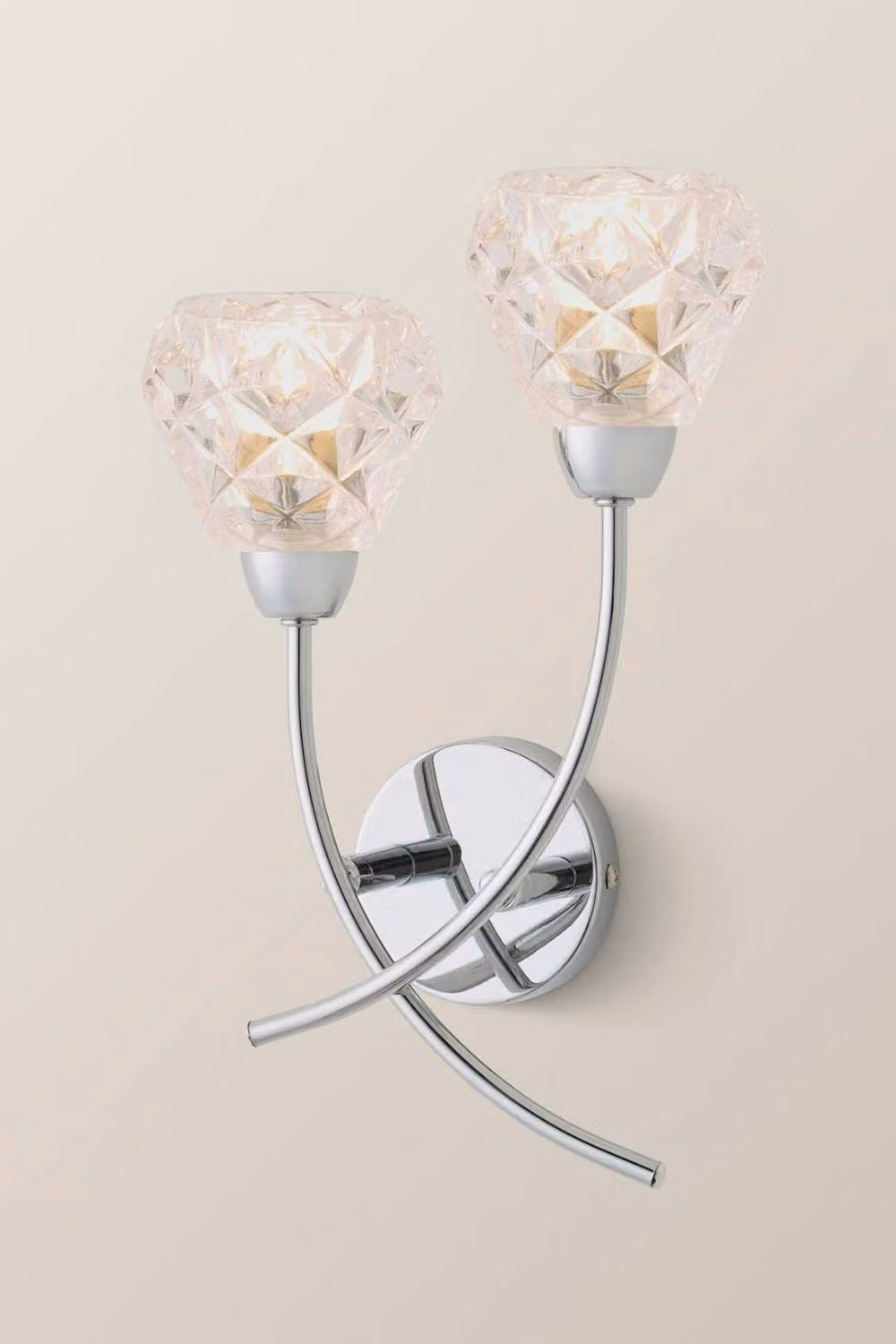 ValueLights Astley Chrome 2 Way Wall Light with Crystal Swirl Effect Shades in Silver – 2