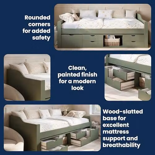 Flair Furnishings Blair Kids Single Low Sleeper Bed with Storage Drawers, Green – 6