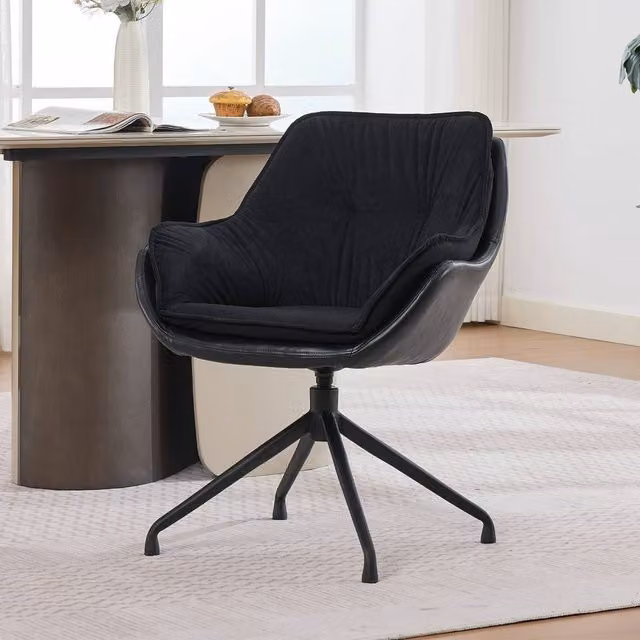 Matteo Black Faux Leather Swivel Office and Vanity Chair with Armrests