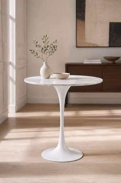Fusion Living Marble Tulip Circular Side Table in White