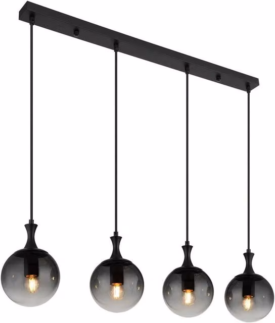 Netlighting Dalton Bar Pendant Light in Matt Black with Smoke Grey Glass Shades, 4x E27, W/D/H: 130 x 40 x 15 cm – 1