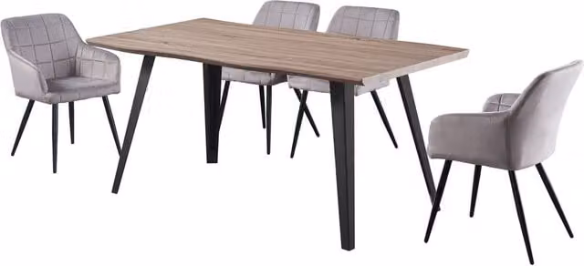 Life Interiors Camden Rocco LUX Modern Dining Set with Rectangular Table and 4 Grey Upholstered Chairs