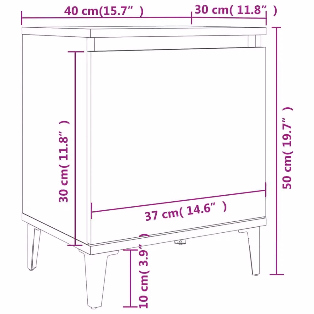 Berkfield Home Bed Cabinet with Metal Legs in Concrete Grey, W/D/H: 40 x 30 x 50 cm – 3