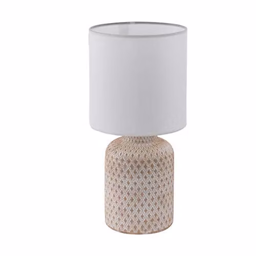 Loops Table Lamp in White with Ceramic Base and Fabric Shade, E14 Bulb Included
