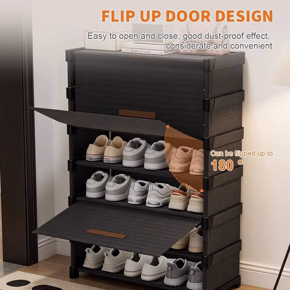 KORVIXA Black 3 Drawer Shoe Cabinet with Tilting Compartments, W/D/H: 100 x 100 x 100 cm – 5