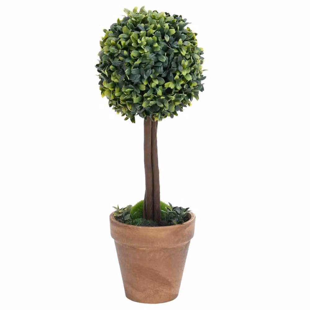 Berkfield Home Set of 2 Green Artificial Ball Shaped Boxwood Plants with Pots, Height: 33 cm – 3