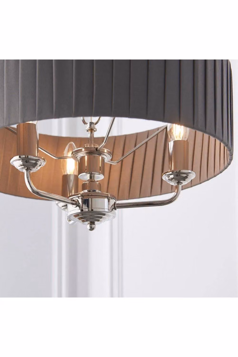 Netlighting Highclere Single Shade Pendant Light in Grey Fabric with Silver Metal Finish – 2