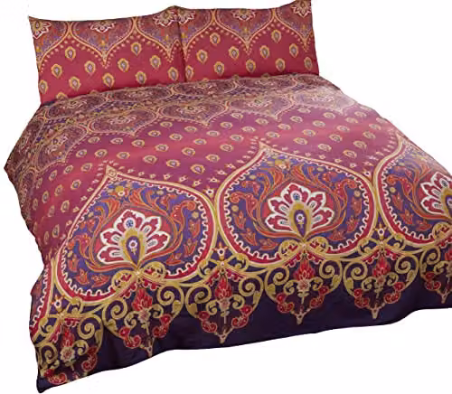 Rapport Home Asha Ruby Mandala Duvet Cover Set and Matching Pillowcase, Red and Multicolour Polycotton Bedding, Duvet Cover 180 x 200 cm, Pillowcase 50 x 75 cm