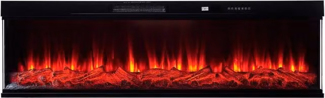 FORGEVIO Black 60 Electric Fireplace with 12 LED Lights and Glass Finish – 1