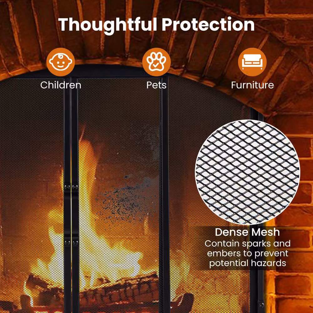 Gymax Fireplace Screen Spark Guard Protector with 2 Sliding Doors, Black – 4