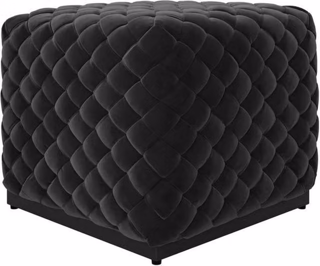 Lemon Pavilion Furniture Colline Small Black Velvet Pouffe, W: 50 cm, D: 50 cm, H: 42 cm – 1