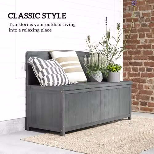 Outsunny Wood Garden Arch Storage Bench in Grey, W/D/H: 45 x 115 x 75 cm – 4