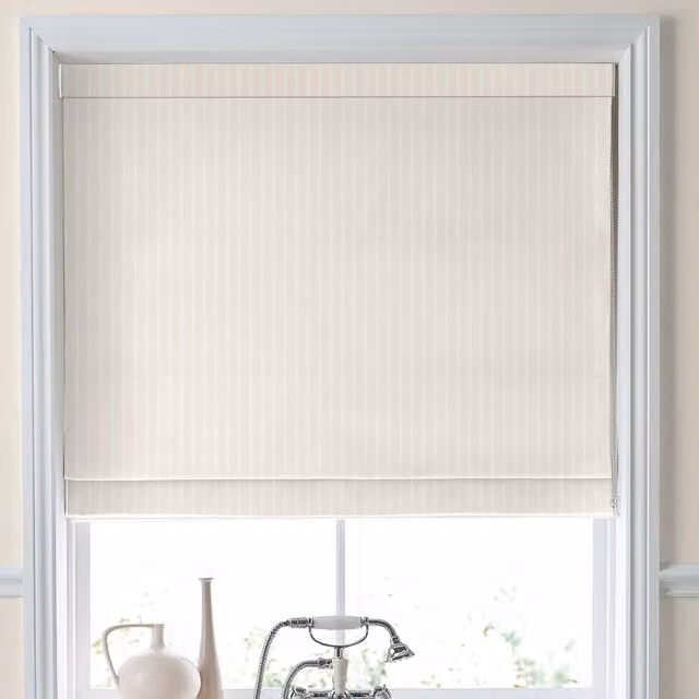 Laura Ashley Burnsall Stripe Made To Measure Blackout Roman Blind in White Sands