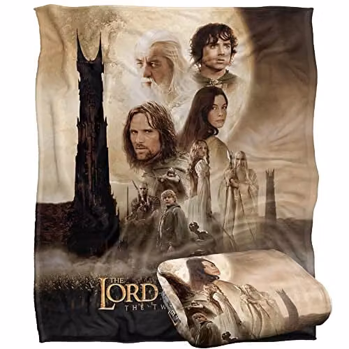 LOGOVISION Lord of the Rings Two Towers Throw Blanket, Multicolour and White, W/D/H: 152 x 127 cm