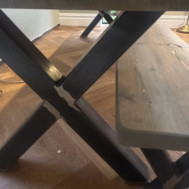 TRL Handmade Furniture Rustic Chunky Industrial Dining Table in Grey Wash and Rugger Brown, Width: 240 cm