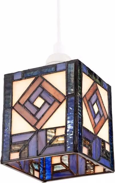 Happy Homewares Tiffany Square Box Pendant Shade in Blue and Purple Glass